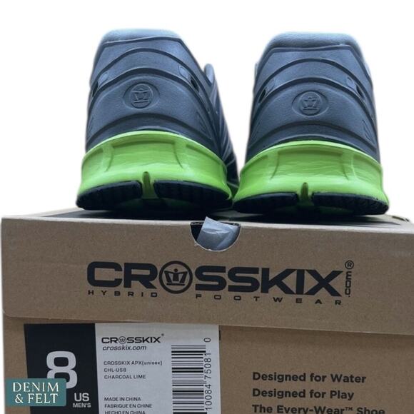 Crosskix APX Charcoal Lime Hybrid Water Shoes Submersible Quick-Dry Sneakers - Picture 8 of 10
